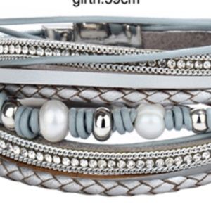 Leather Wrap Bracelet - Silver/Gray/Pearl